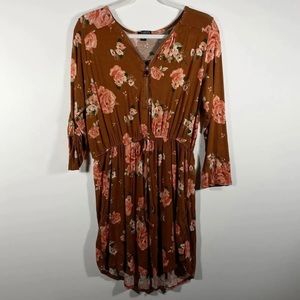 J for Justify Juniors Dress Sz M Orange Floral Print Zip Elastic Waist